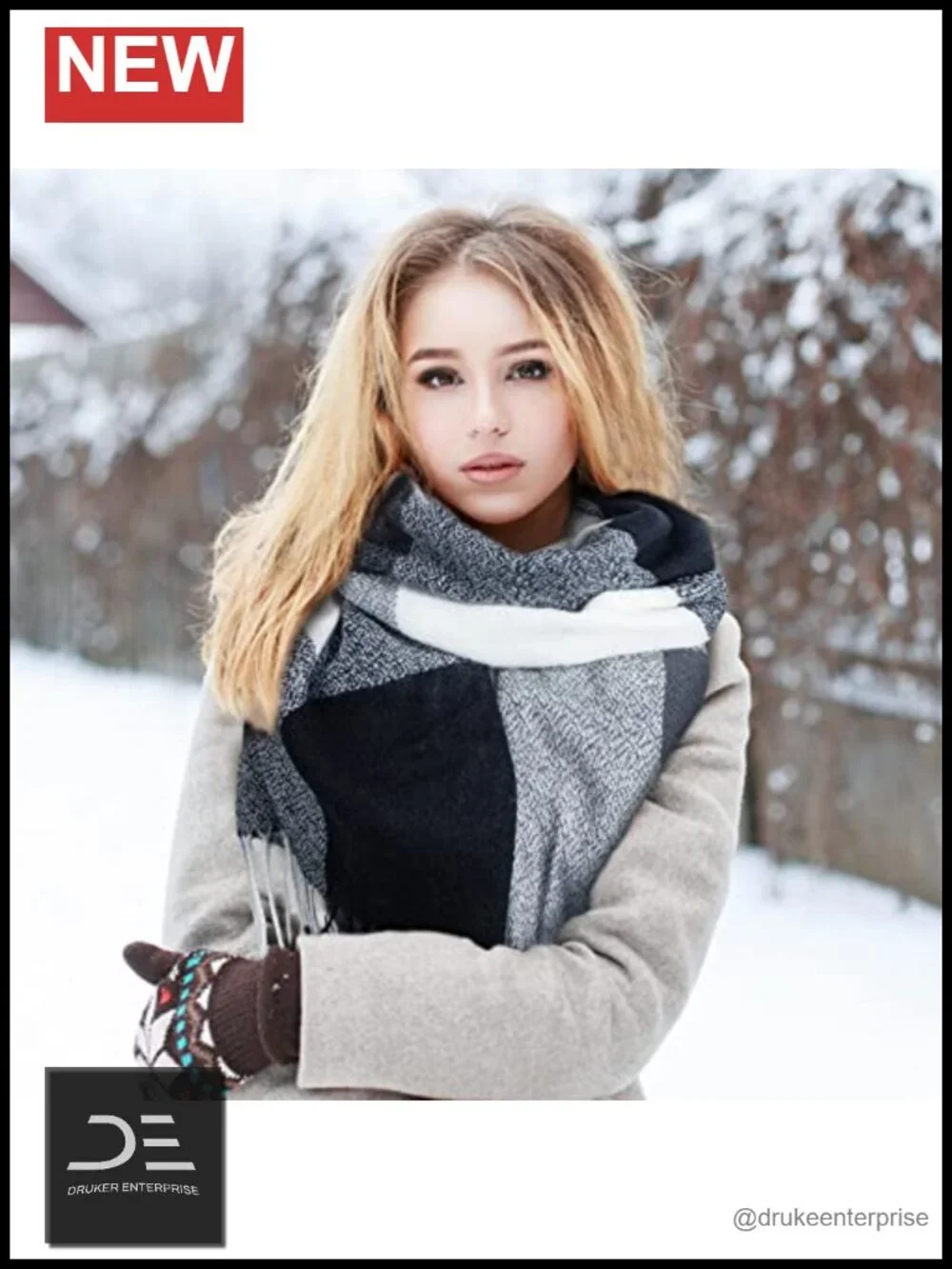 Oversized Plaid Winter Scarf Shawl Wrap Long Warm Cashmere-like Acrylic